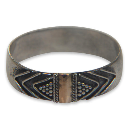 Flow of Time Balinese Silver Band Ring with 18k Gold Accents