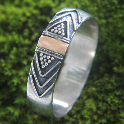 Flow of Time Balinese Silver Band Ring with 18k Gold Accents