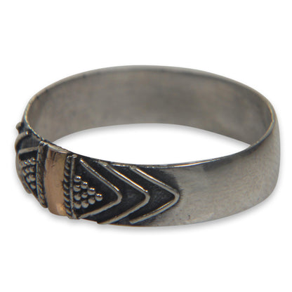 Flow of Time Balinese Silver Band Ring with 18k Gold Accents