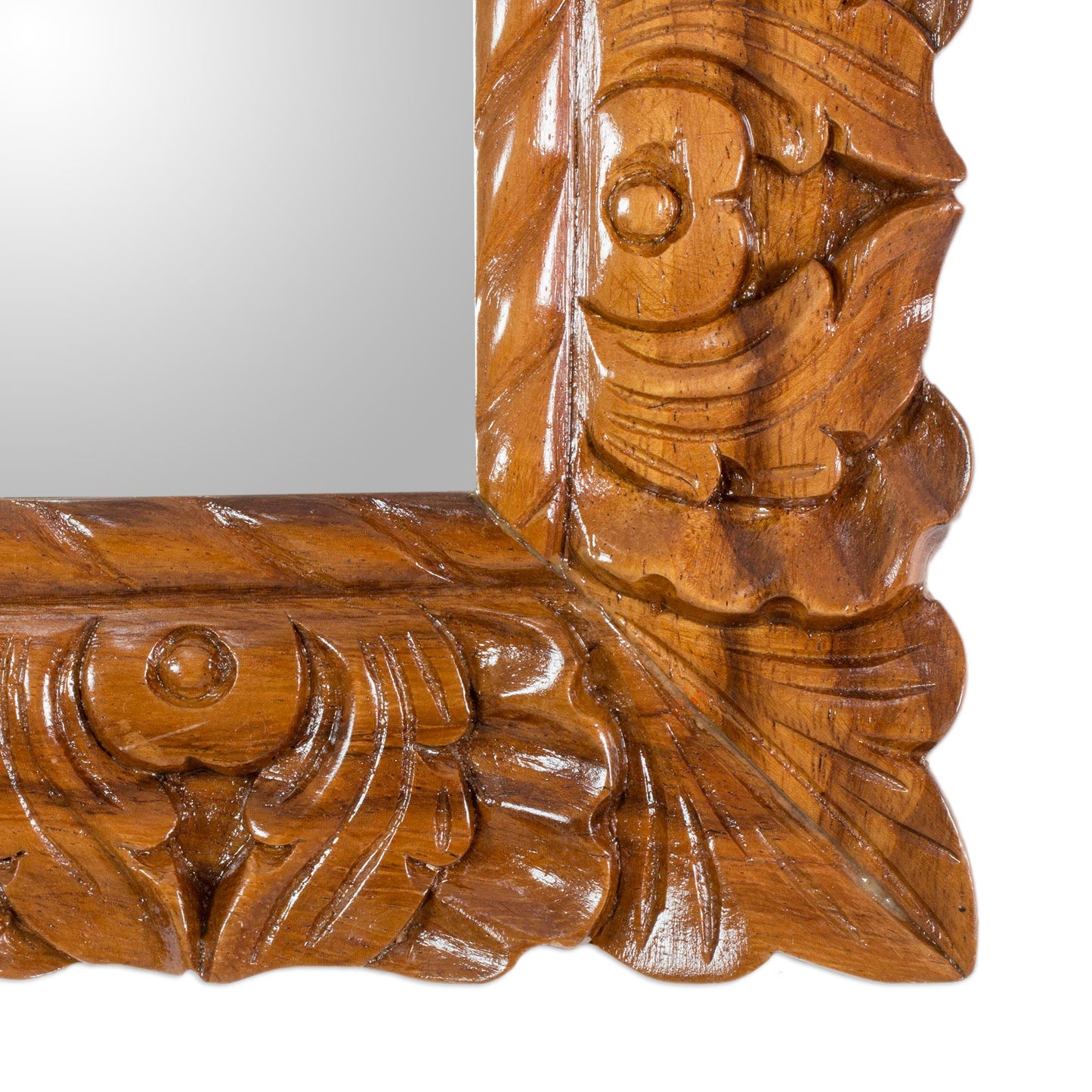 Naturally Baroque Guatemalan Hand Carved Conacaste Wood Wall Mirror