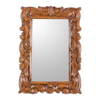 Natural Grace Guatemalan Artisan Crafted Carved Wood Wall Mirror