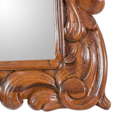 Natural Grace Guatemalan Artisan Crafted Carved Wood Wall Mirror