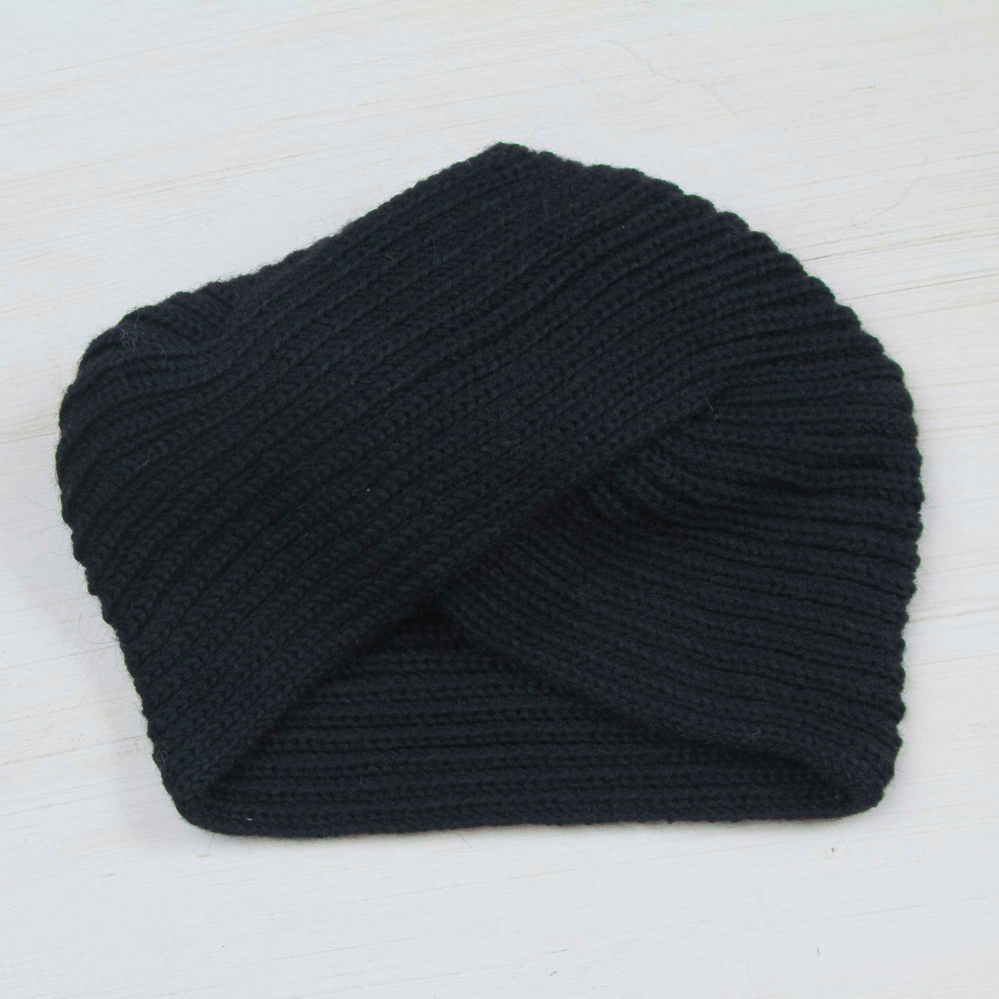 EbonyTurban Knitted Alpaca Blend Black Turban Style Hat from Peru