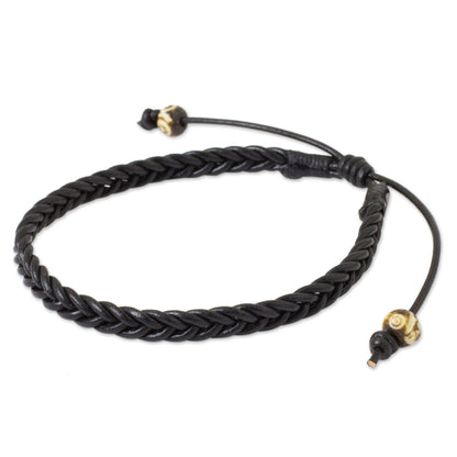 NOVICA - Men's Black Leather Braided Bracelet