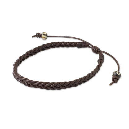 Single Brown Braided Adjustable Men's Bracelet