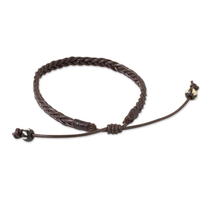 Single Brown Braided Adjustable Men's Bracelet