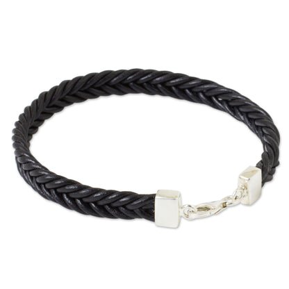 Assertive in Black Thai Black Leather Braided Bracelet with Silver Clasp