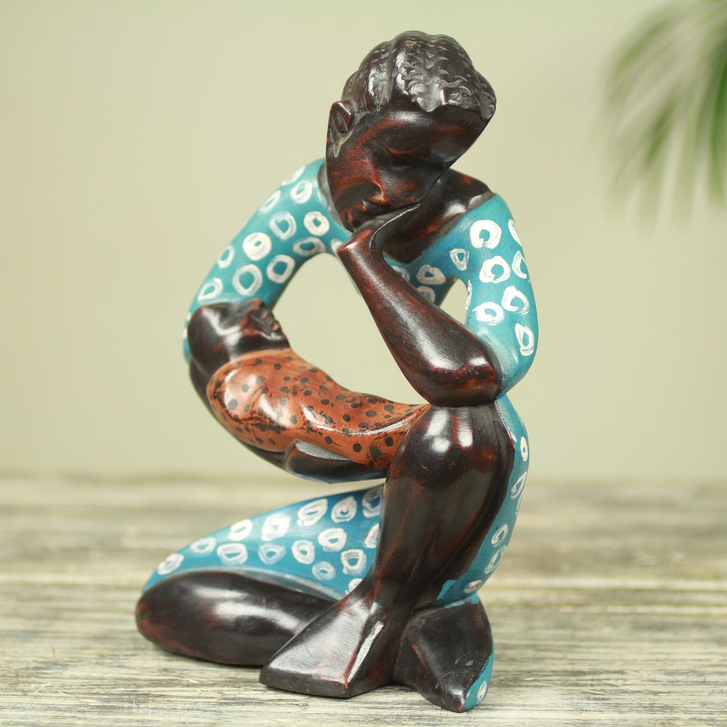 Thinking Mother Mother and Child Modern Wood Sculpture Carved by Hand