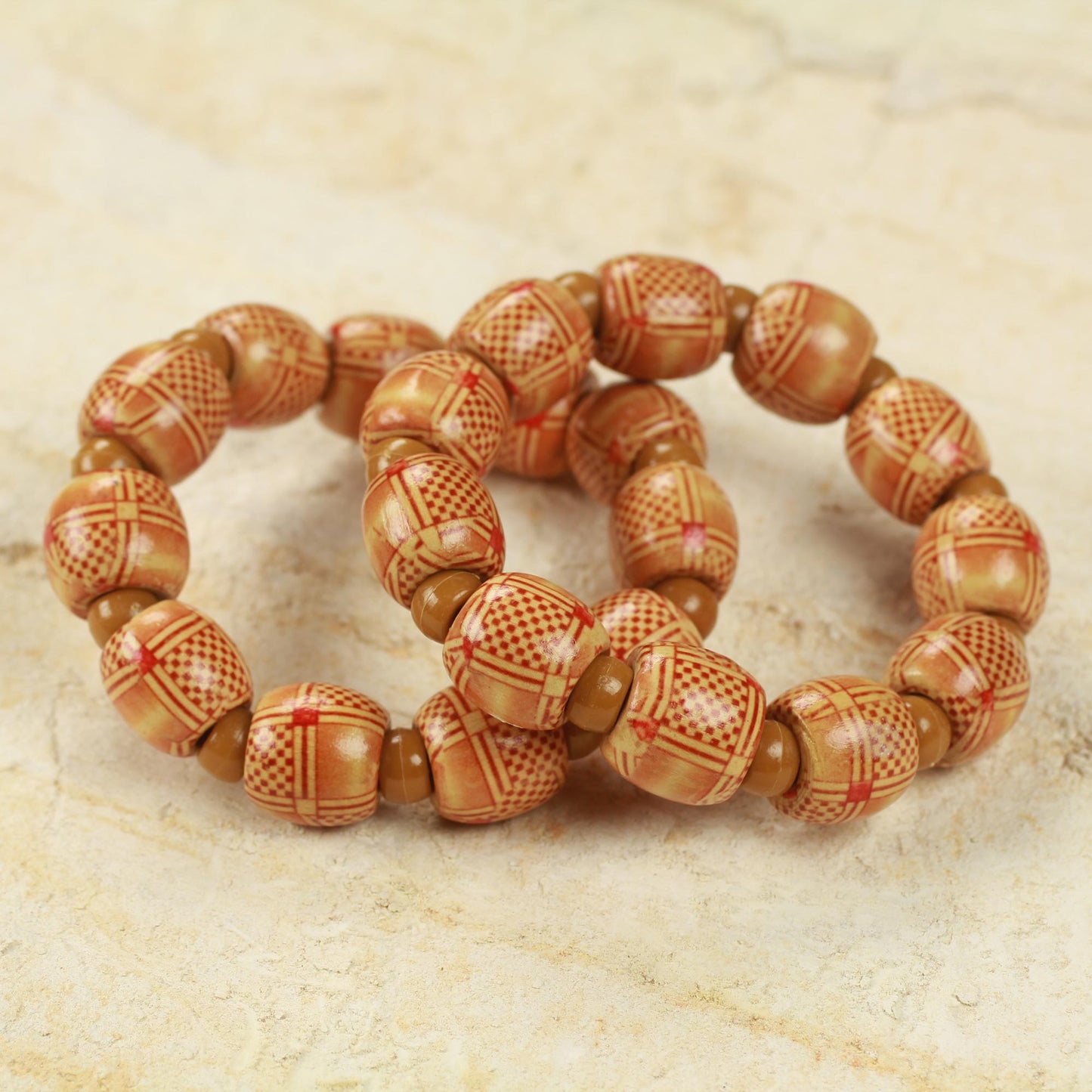 Twice Happy 2 Fair trade African Beaded Wood Stretch Bracelets