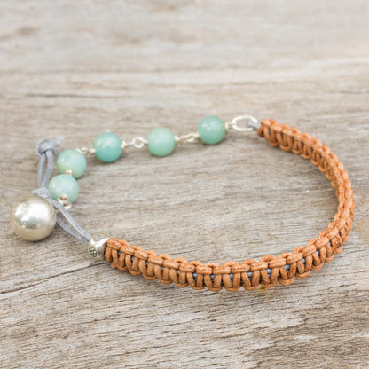 Fantasy Eclipse Amazonite and Silver on Leather Beaded Bracelet