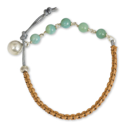 Fantasy Eclipse Amazonite and Silver on Leather Beaded Bracelet