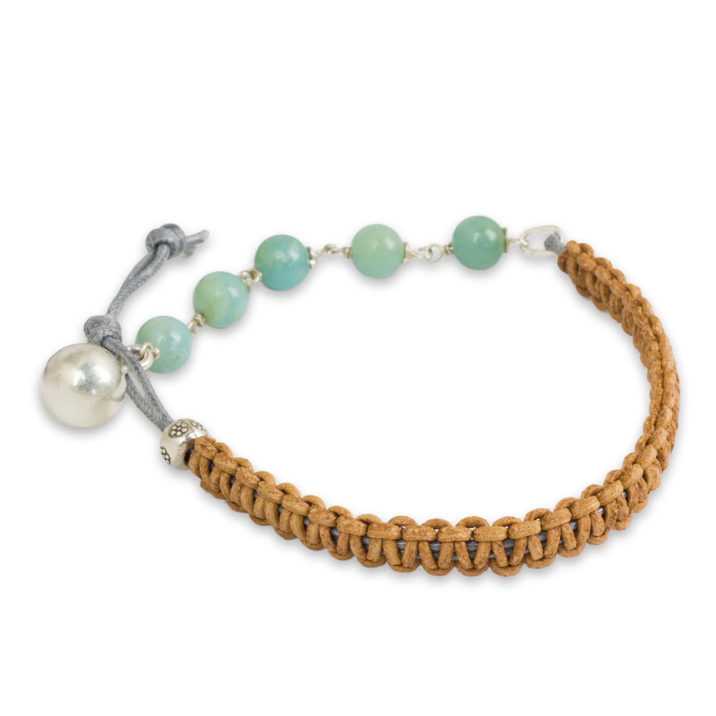 Fantasy Eclipse Amazonite and Silver on Leather Beaded Bracelet