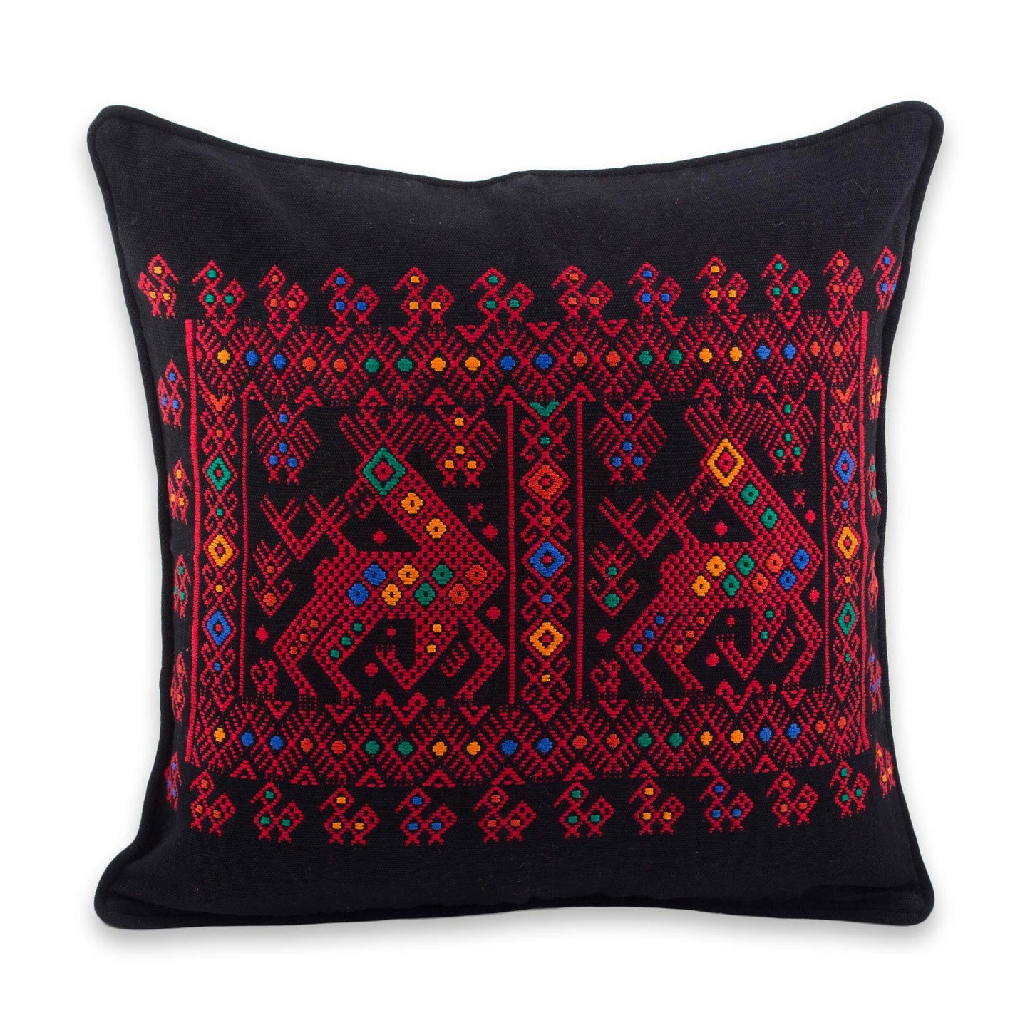 Red Maya Deer Red Deer Theme Maya Backstrap Black Cotton Cushion Cover