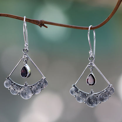 Fabulously Feminine Sterling Silver Chandelier Earrings with Garnet