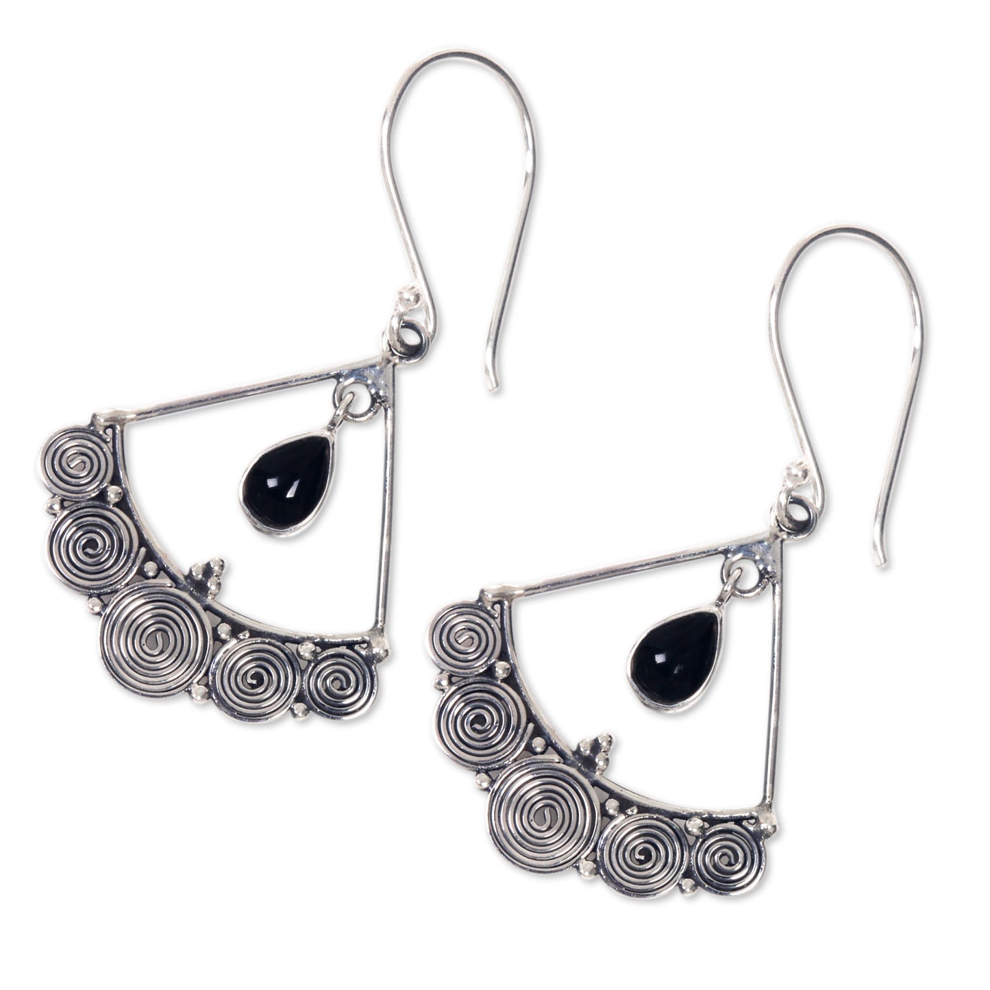 Fabulously Feminine Onyx on Sterling Silver Earrings Artisan Jewelry from Bali