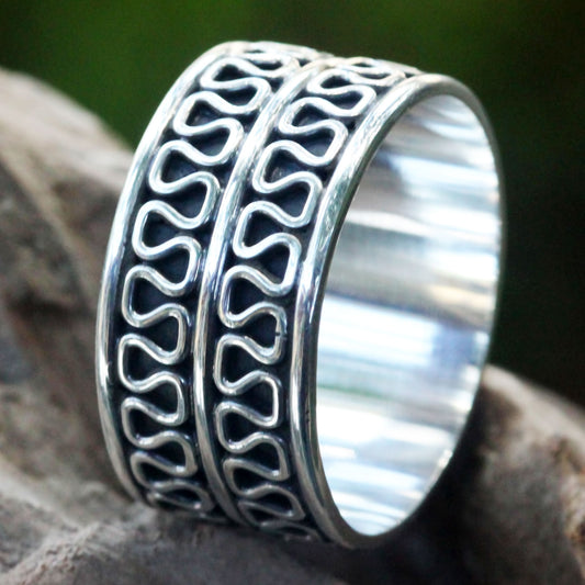 Ripple Tides Men's Jewelry Sterling Silver Band Ring Artisan Crafted