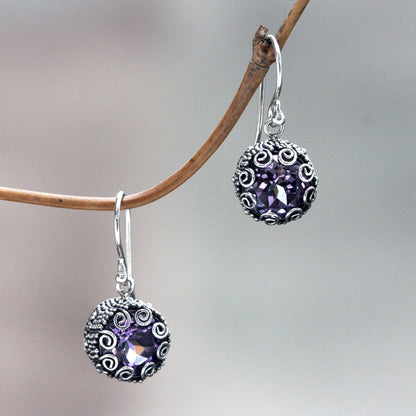 Sanur Moon Bali Sterling Silver Artisan Crafted Amethyst Earrings