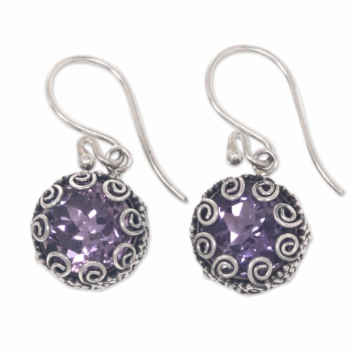 Sanur Moon Bali Sterling Silver Artisan Crafted Amethyst Earrings