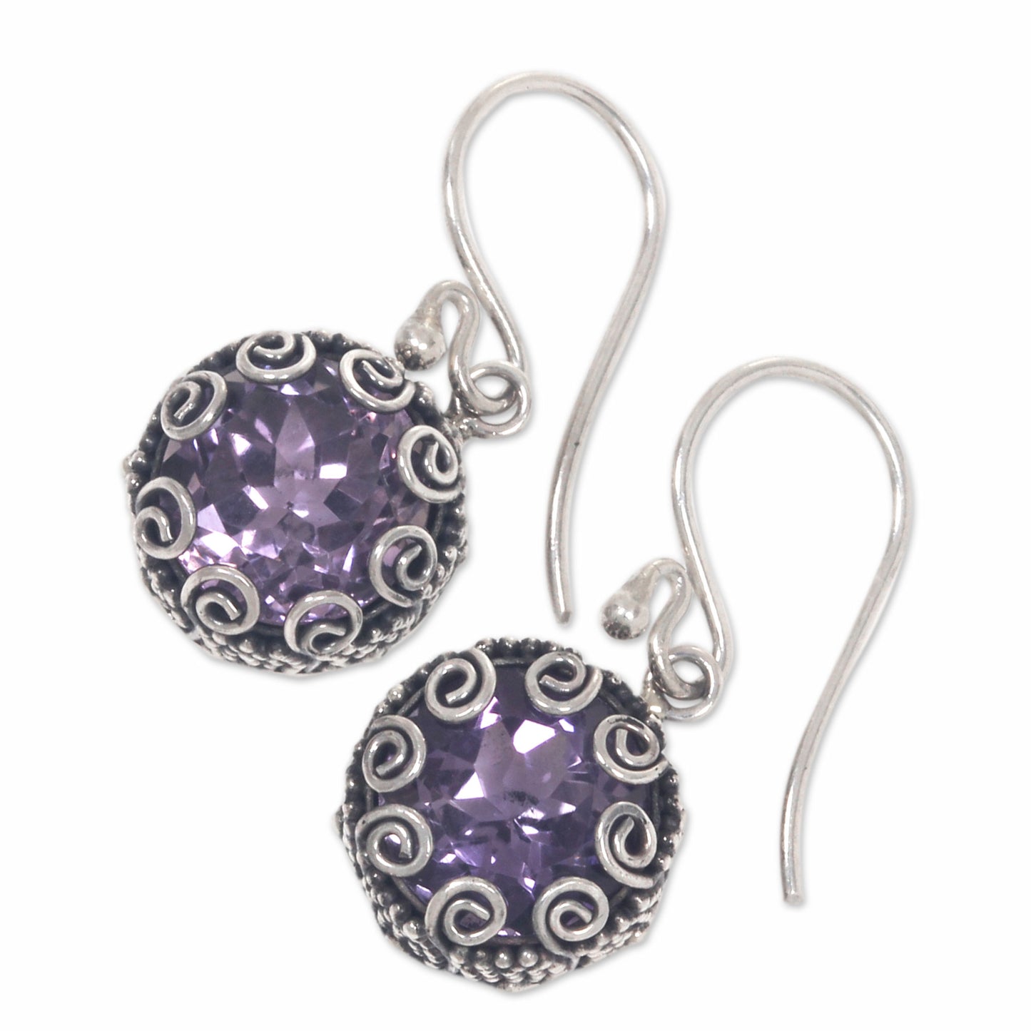 Sanur Moon Bali Sterling Silver Artisan Crafted Amethyst Earrings