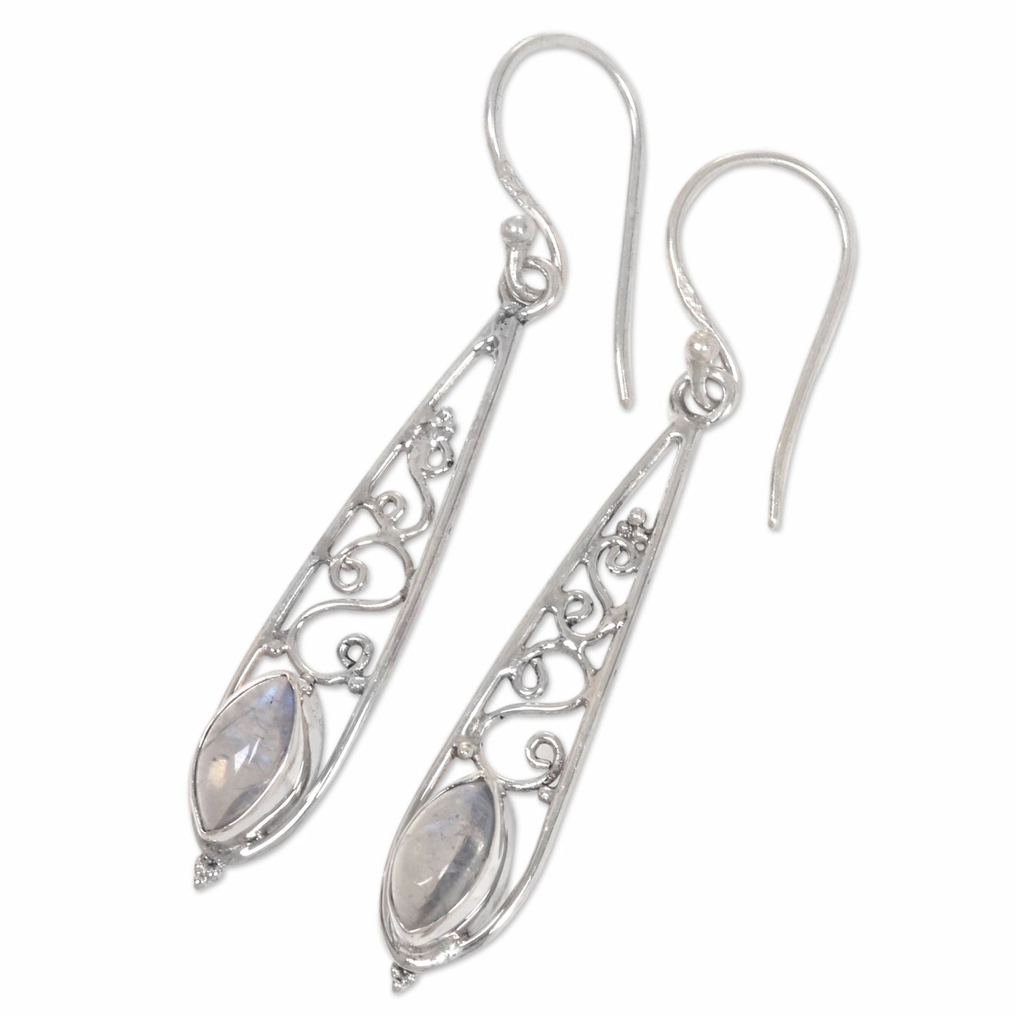 Jasmine Dew Artisan Crafted Rainbow Moonstone Silver Dangle Earrings