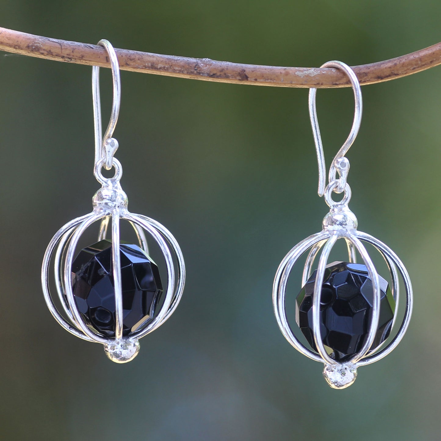 Silver Lantern Handcrafted Silver Balinese Earrings with Black Onyx