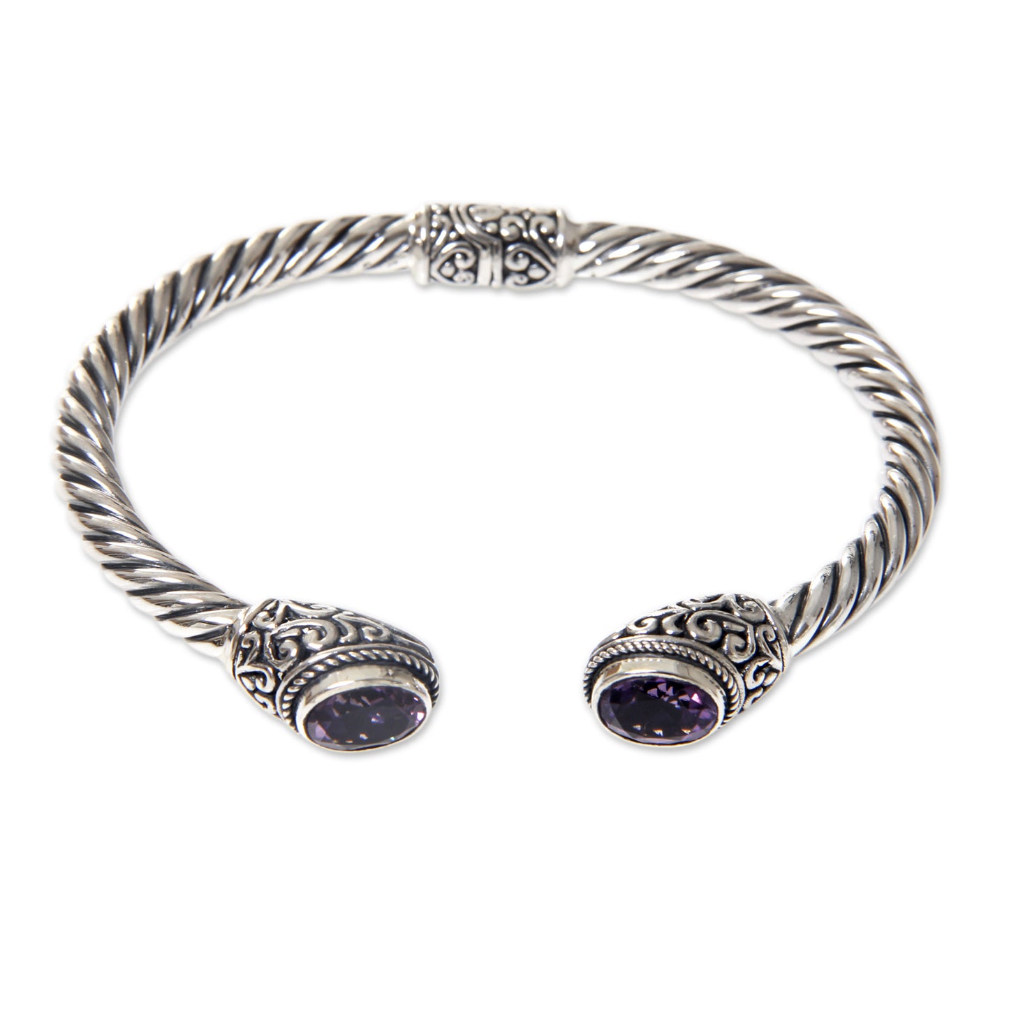 Bali Splendor Bali Jewelry Sterling Silver Cuff Bracelet with Amethyst