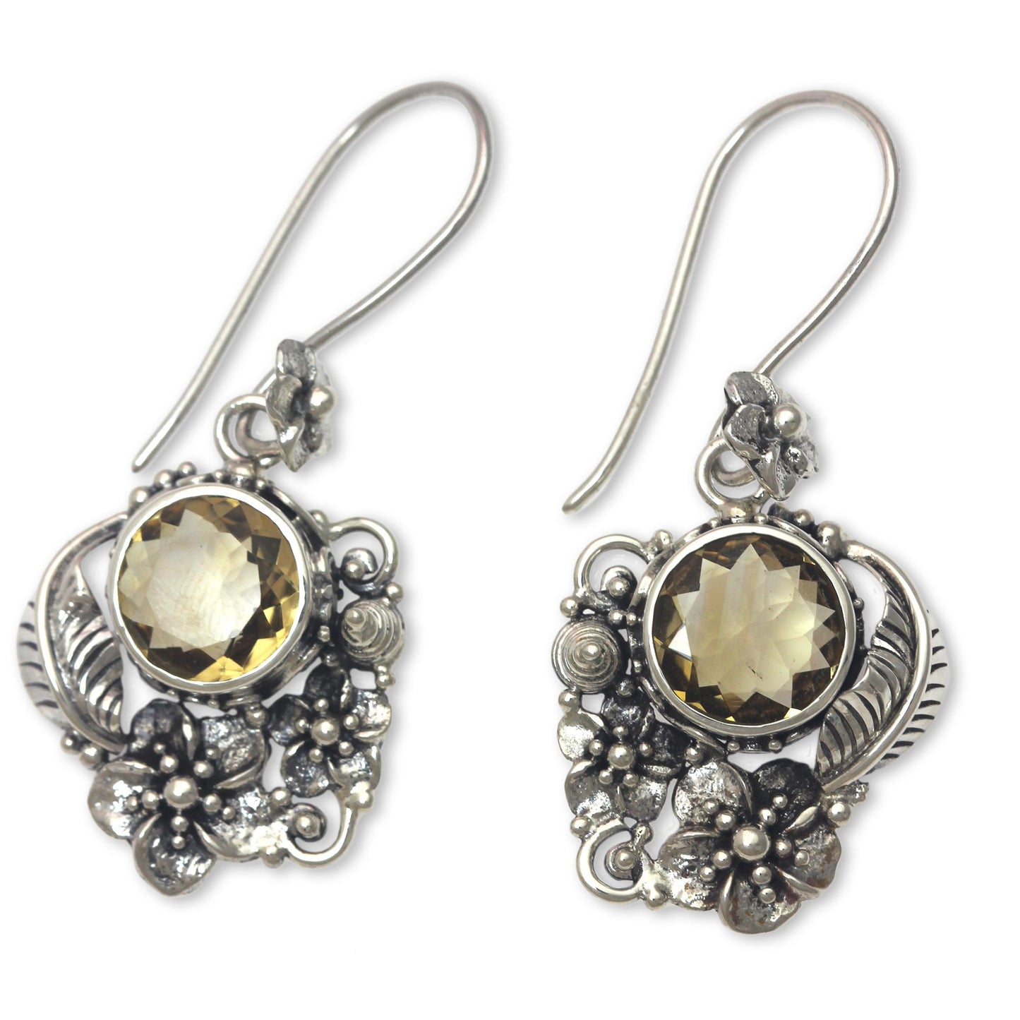 Sun Blossoms Finely Crafted Ornate Citrine Floral Earrings from Bali