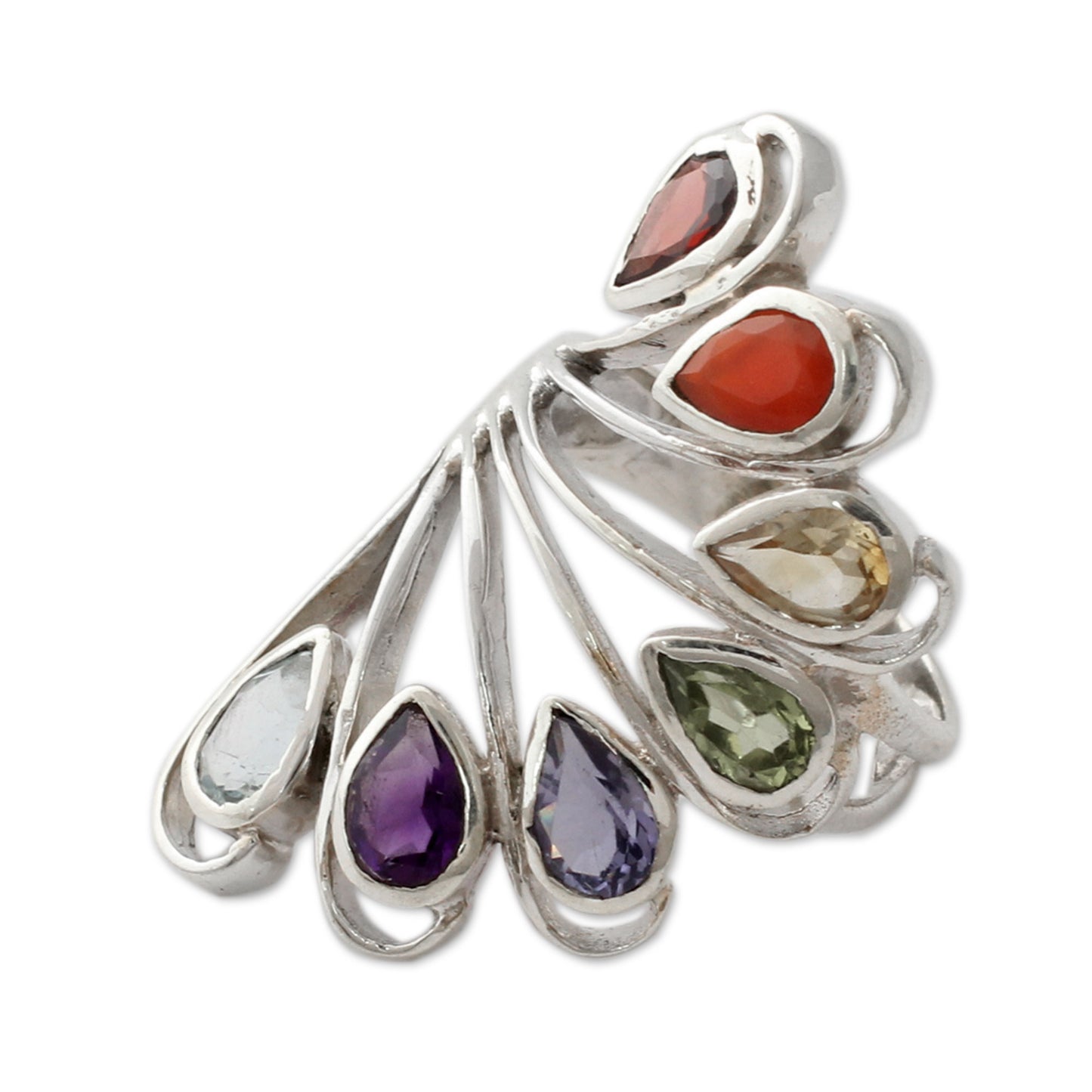 Harmonious Wisdom Multi-gemstone .925 Silver Ring Chakra Jewelry from India