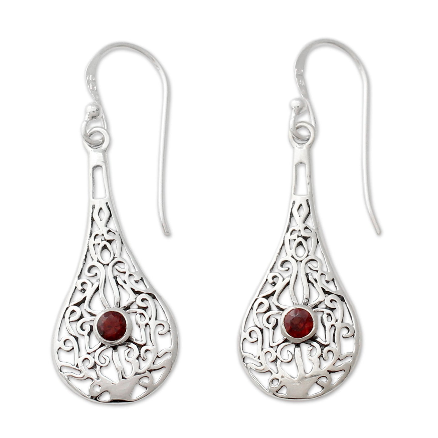 Scarlet Flames Sterling Silver Openwork Earrings with Garnets