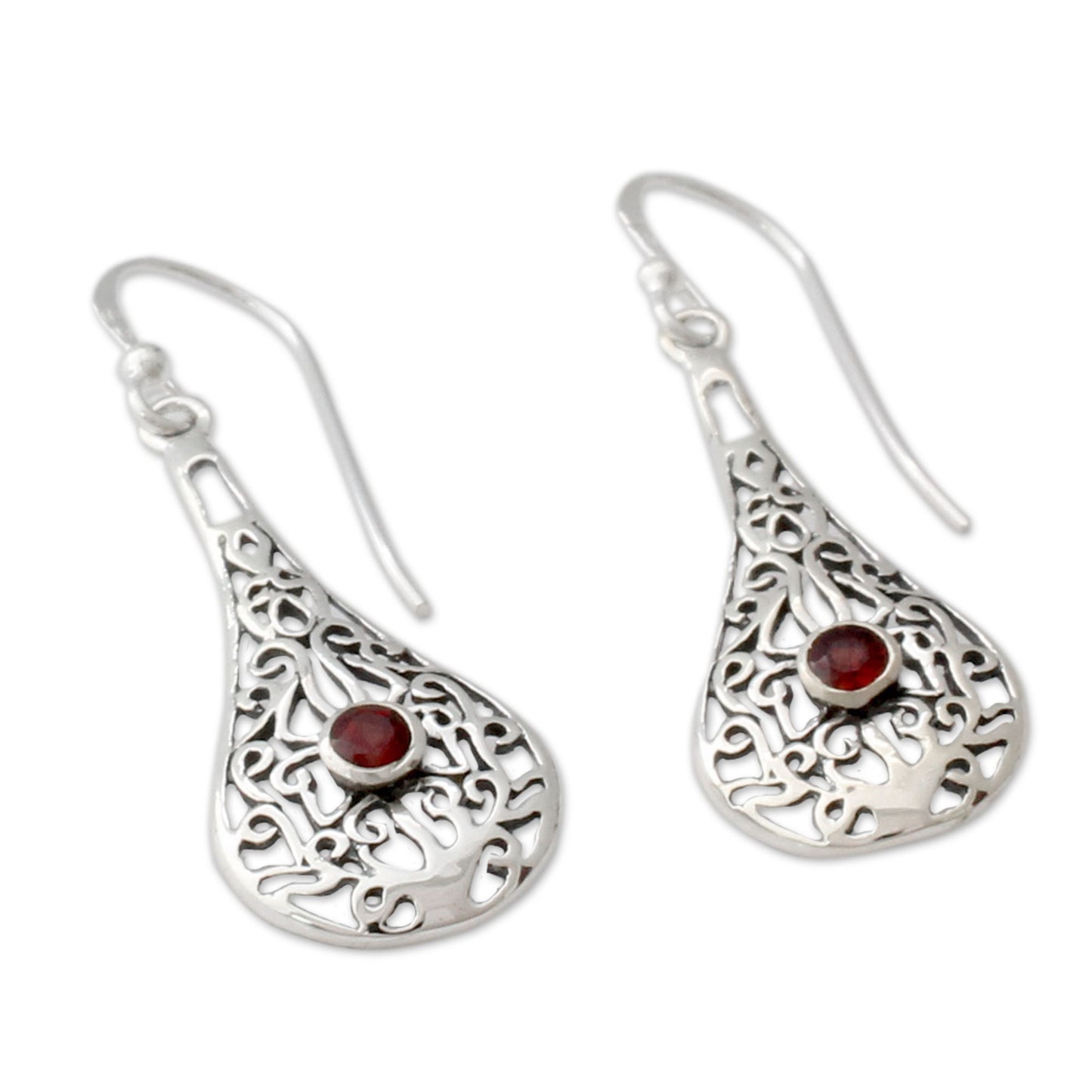 Scarlet Flames Sterling Silver Openwork Earrings with Garnets