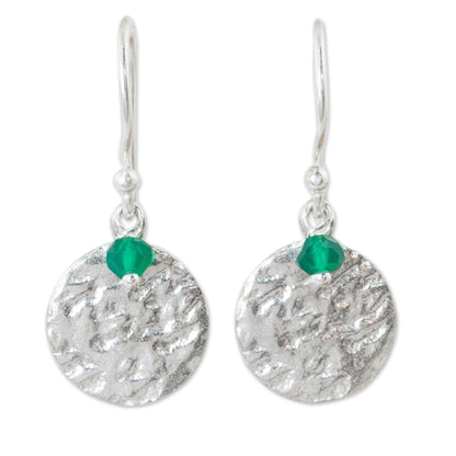 Green Harvest Moon Sterling Silver Artisan Crafted Earrings with Green Onyx