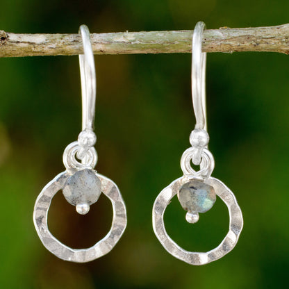 Rustic Modern Labradorite Silver Dangle Earrings