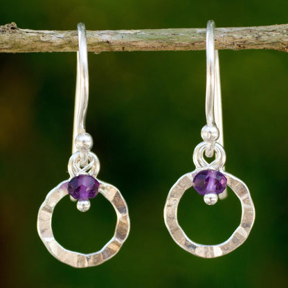 Rustic Modern Artisan Crafted Sterling Silver Earrings with Amethyst