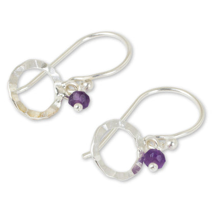 Rustic Modern Artisan Crafted Sterling Silver Earrings with Amethyst