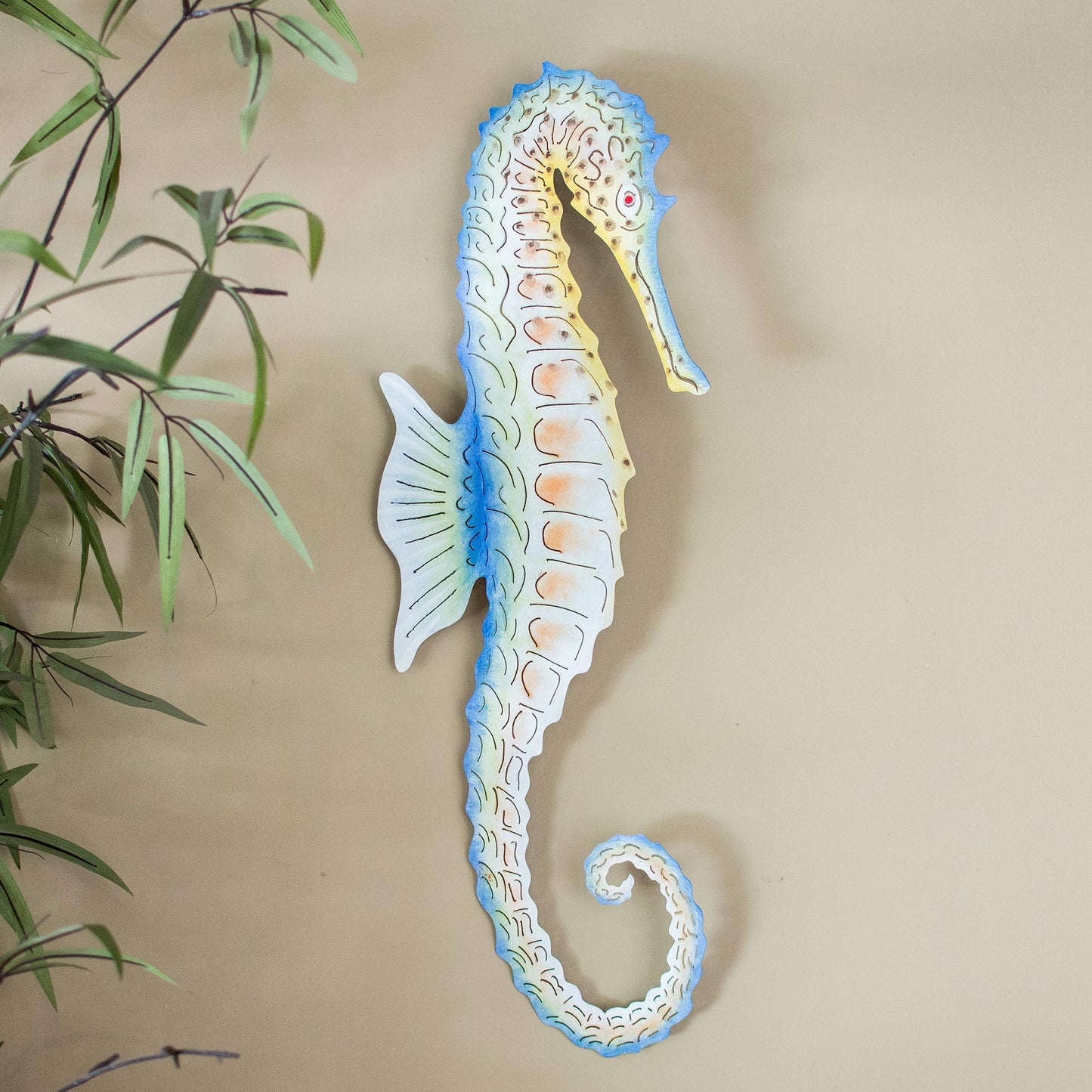 Ocean Seahorse Hand Painted Steel Sea Horse Wall Sculpture from Mexico