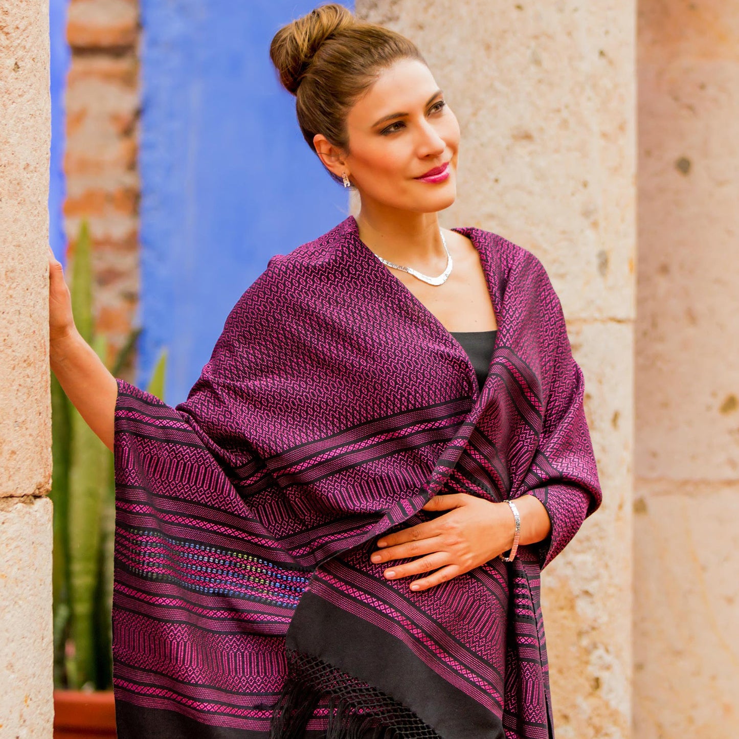 Mexican Rose Zapotec Cotton Rebozo Shawl