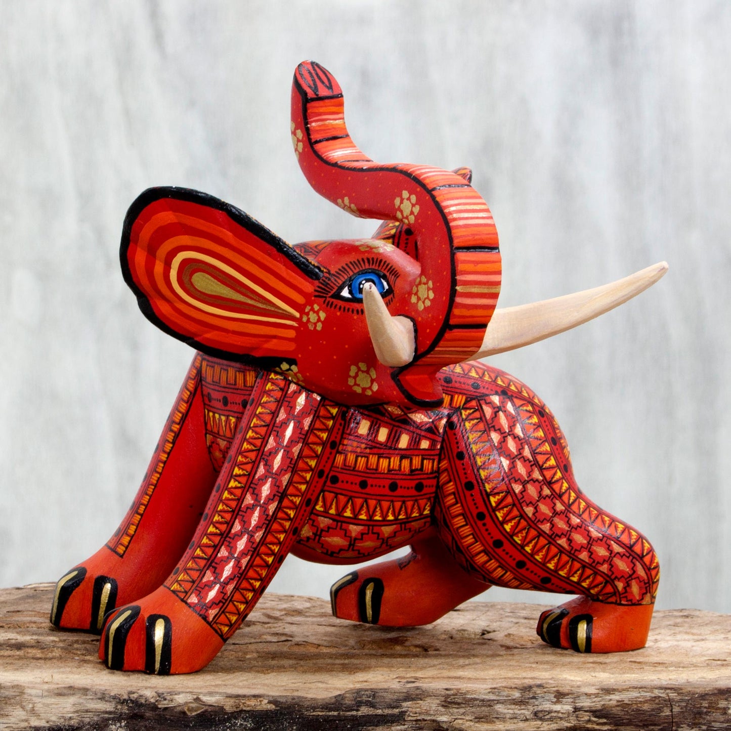 My Elephant Friend Artisan Crafted Wood Orange Elephant Figurine from Mexico