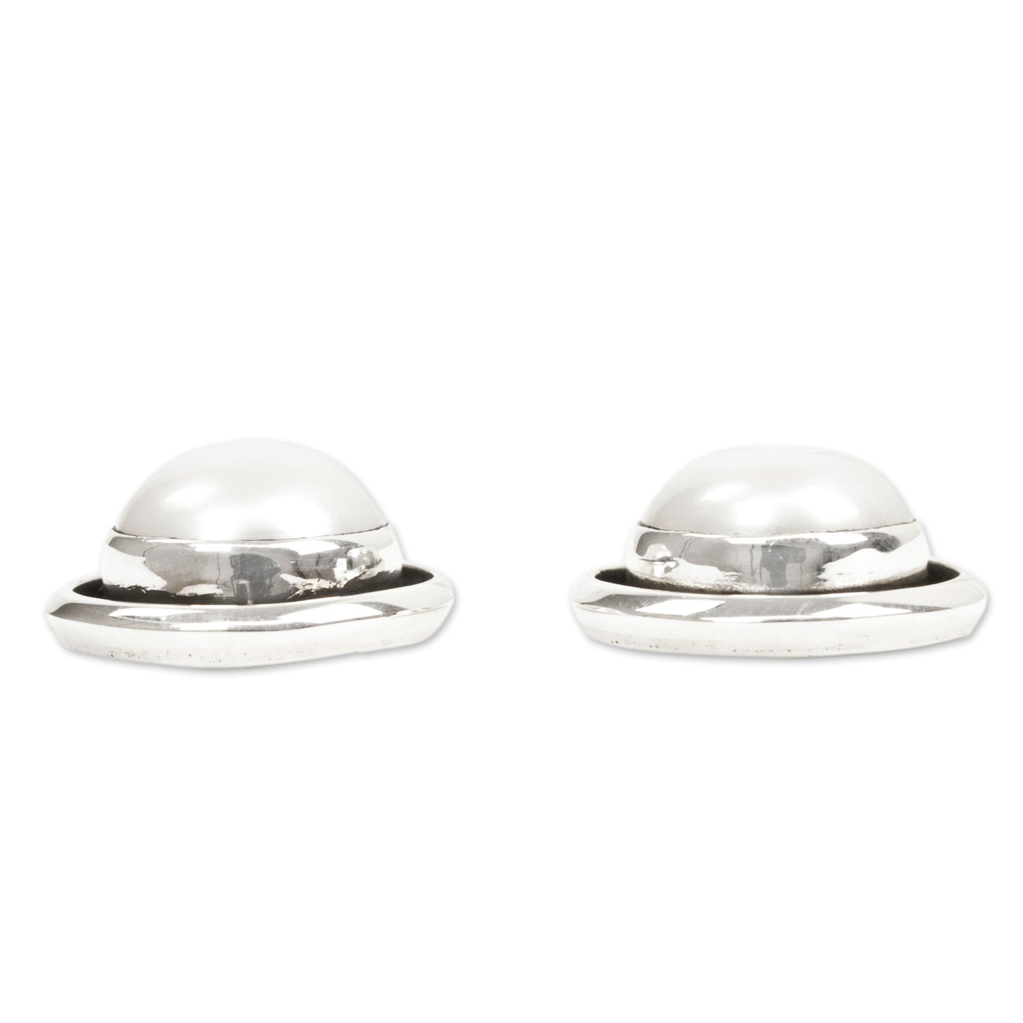 Lunar Shadow Taxco Jewelry Pearl and Sterling Silver Button Earrings