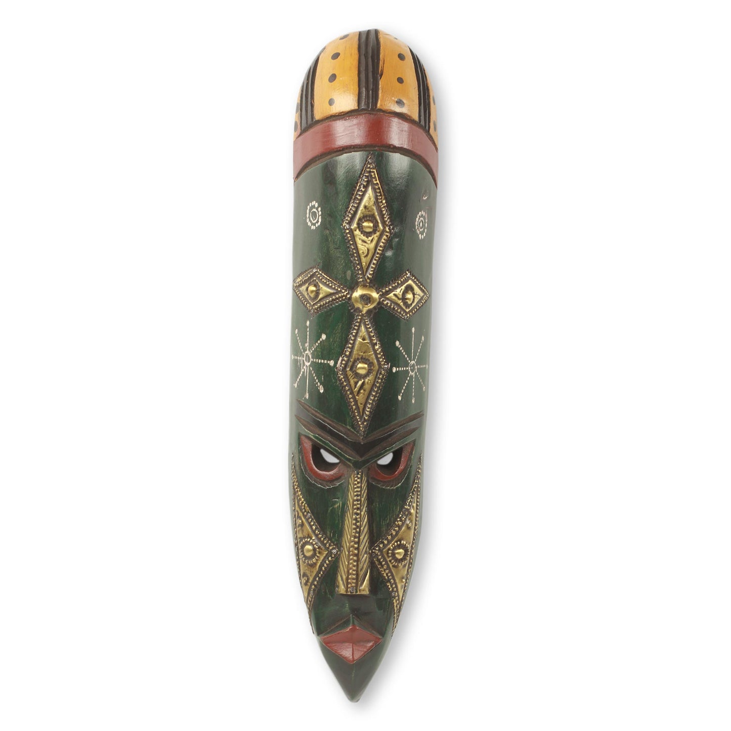 Stargazer African Wood Wall Mask with Star in Embossed Brass