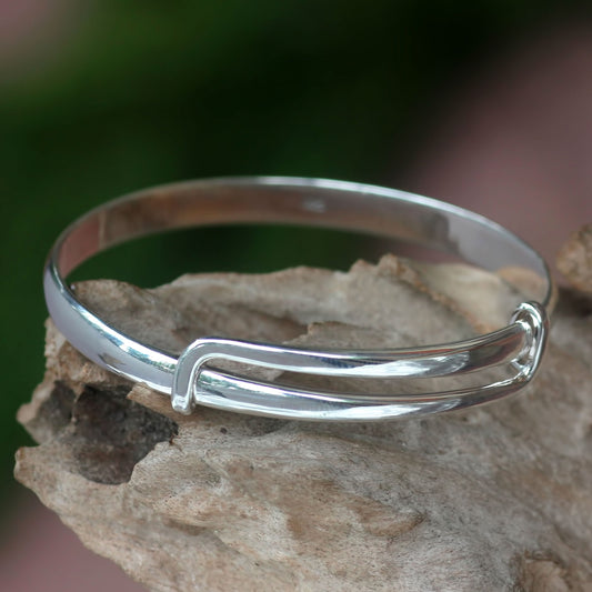 Tender Embrace Balinese Handcrafted Sterling Silver Bangle Bracelet