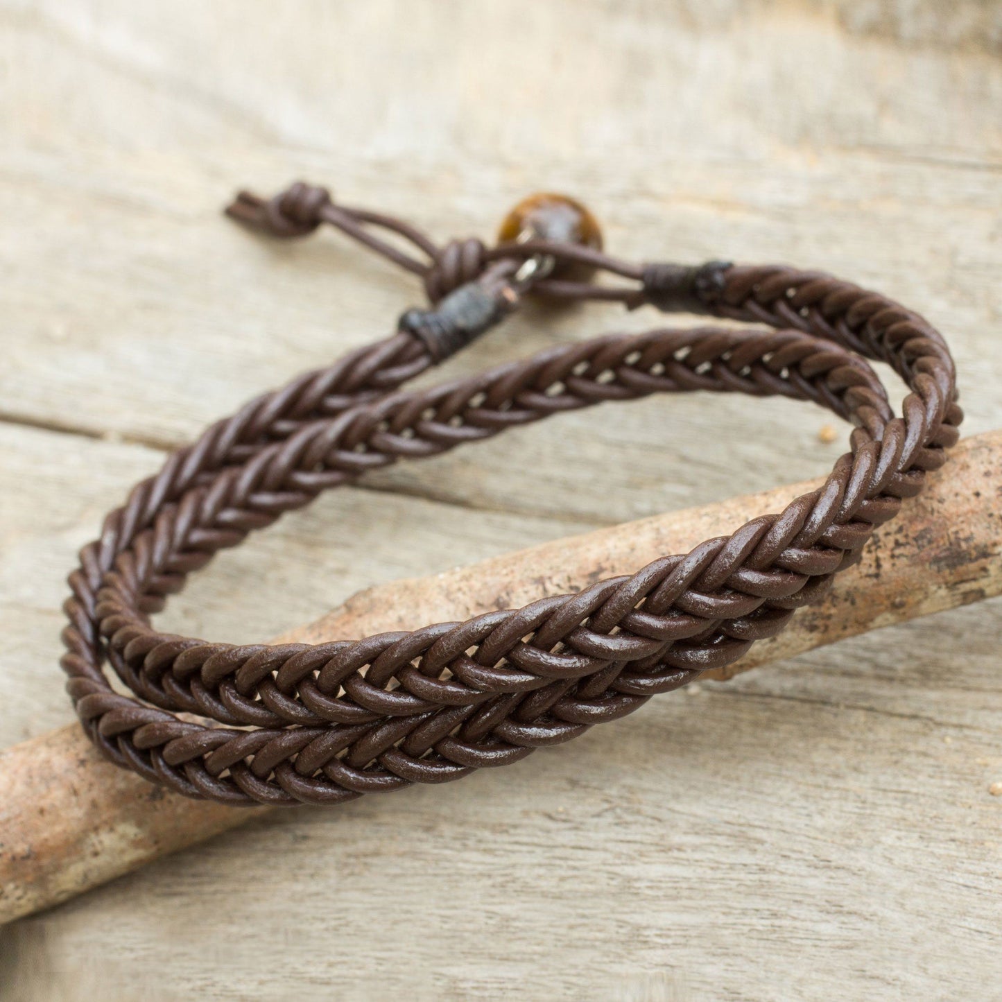 Men's Double Chocolate Leather Wrap Bracelet