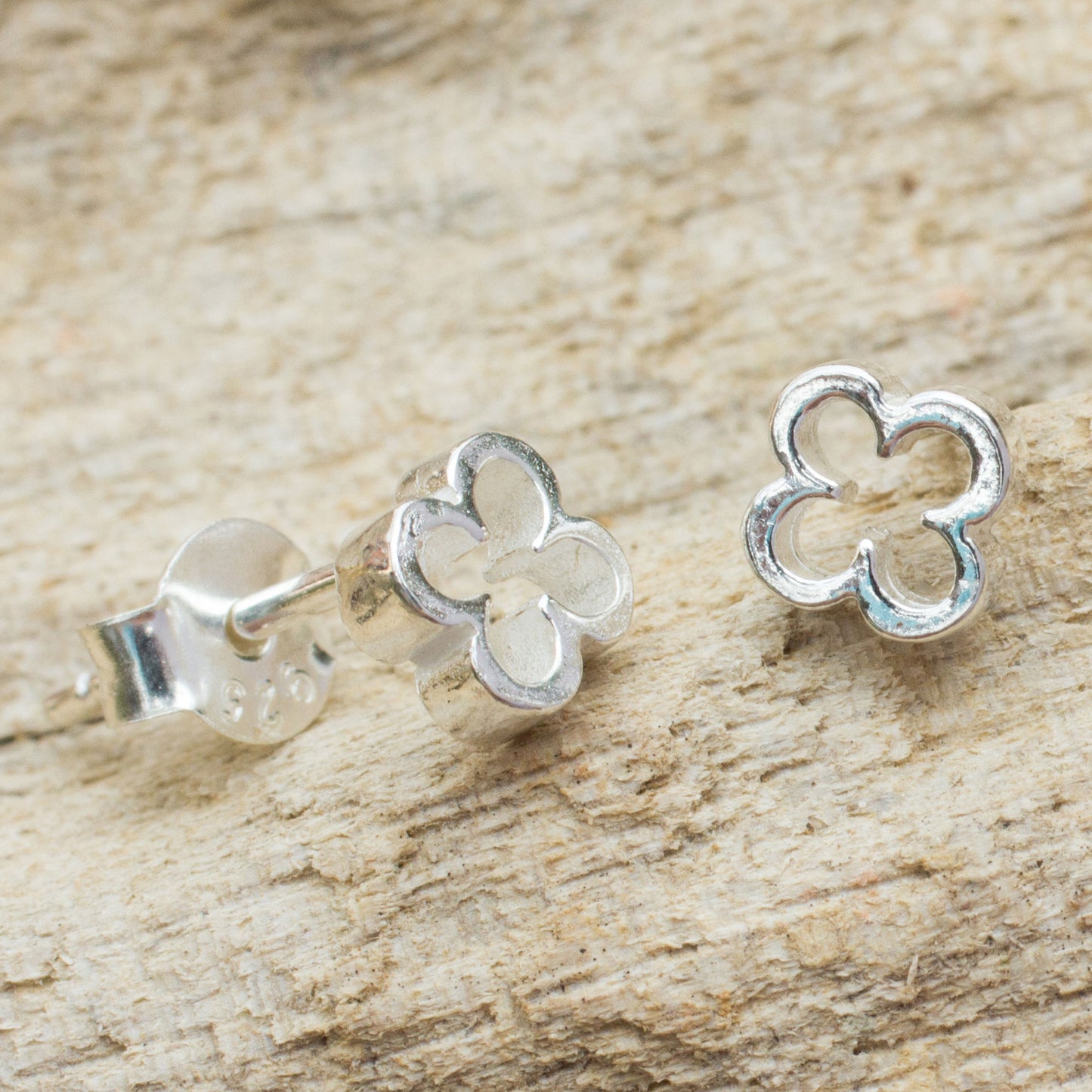 Four Leaf Clover Silver Stud Earrings