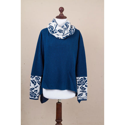 Blue Roses Poncho with Sleeves