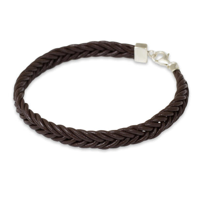 Assertive in Brown Thai Brown Leather Braided Bracelet with Silver Clasp