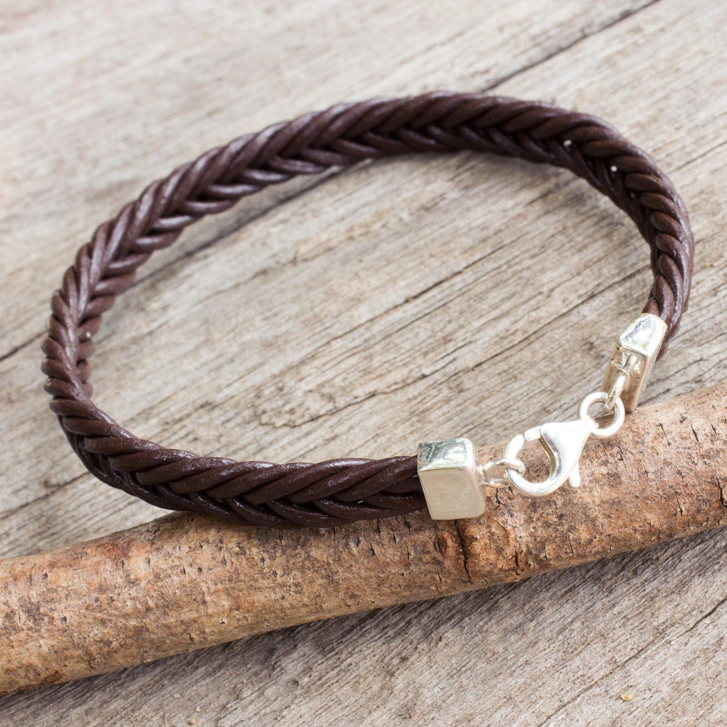 Assertive in Brown Thai Brown Leather Braided Bracelet with Silver Clasp