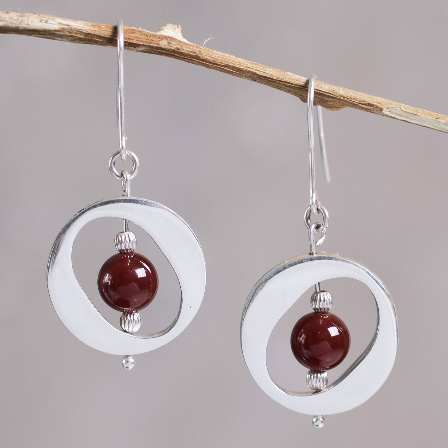 Oval Window Contemporary Free Trade Silver and Carnelian Earrings