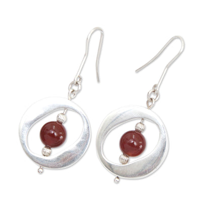 Oval Window Contemporary Free Trade Silver and Carnelian Earrings