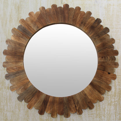 Earthen Halo Fair Trade Round Wall Mirror Hand Crafted from Mango Wood