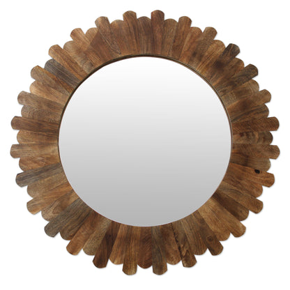 Earthen Halo Fair Trade Round Wall Mirror Hand Crafted from Mango Wood