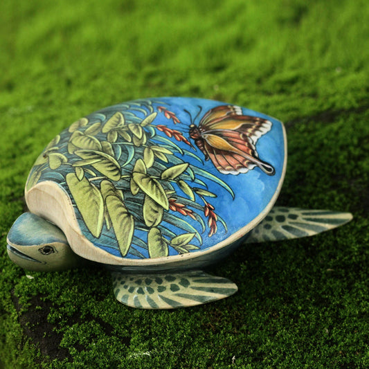 Crocodile Wood Handpainted Turtle Jewelry Box